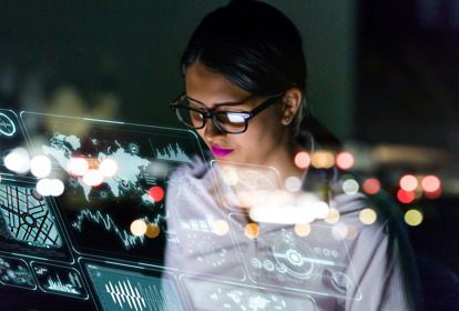 Female engineer looking at a variety of information using heads up display