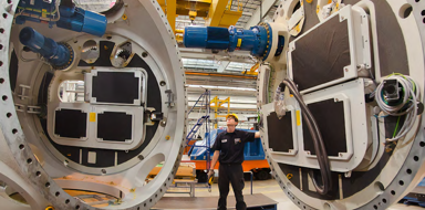 Engineer working in an aerospace factory