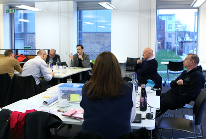 Group of 5 Delegates from The Made Smarter Leadership Programme During A Workshop At Lancaster University