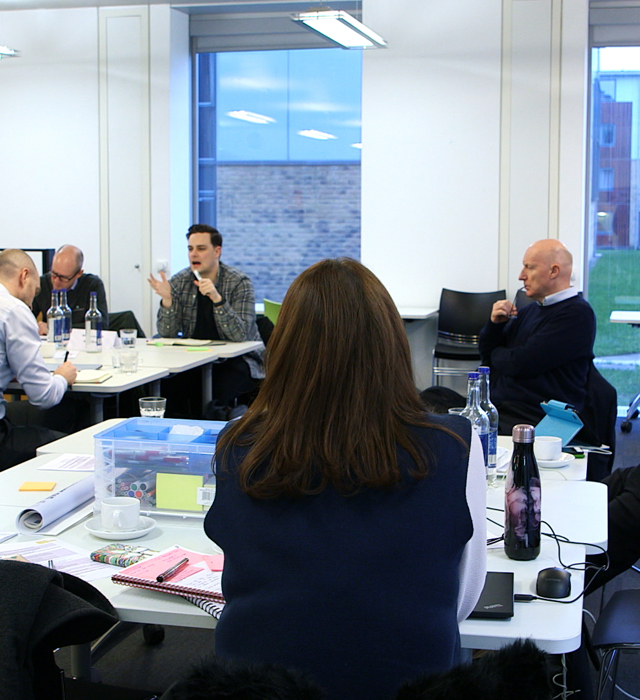 Group of 5 Delegates from The Made Smarter Leadership Programme During A Workshop At Lancaster University